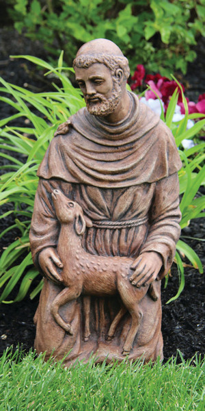 Saint Francis with Fawn Colored Garden Statue Patron of Animals Sculpture